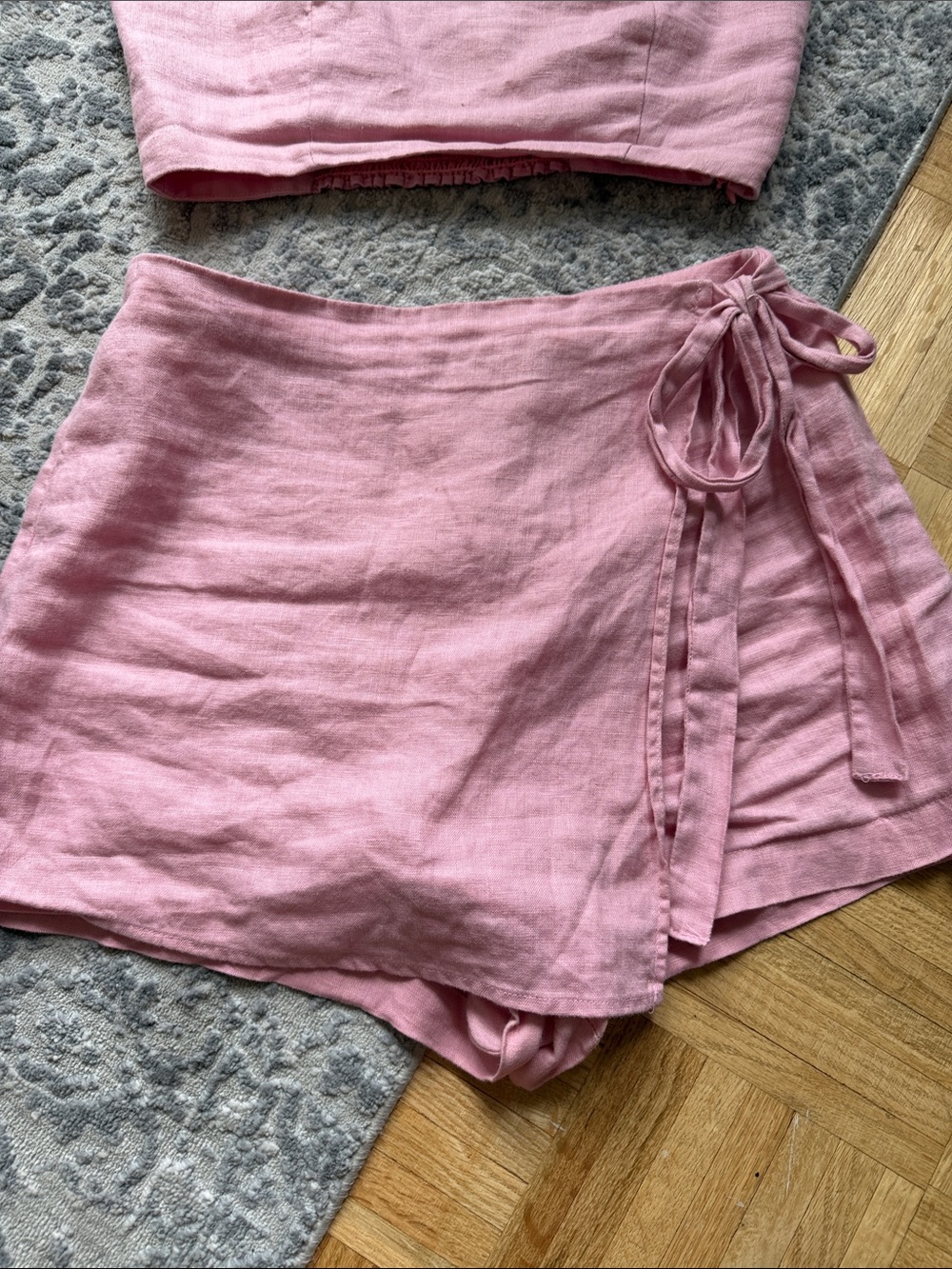 Reformation Sz 4 France Linen Two Piece Pink Mini Skort and Crop Top set - Picture 5 of 16